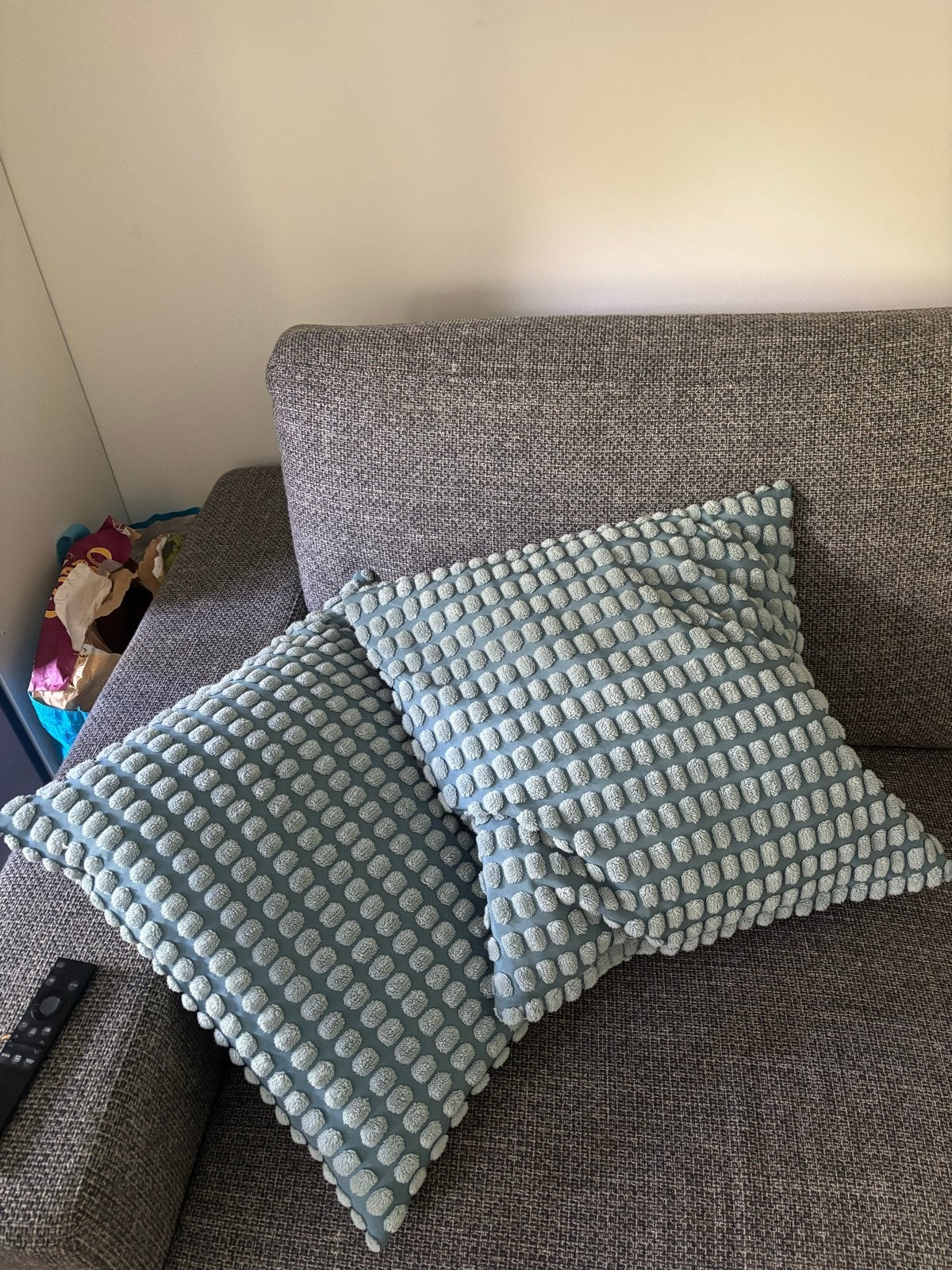 Set van 2 blauwe sierkussens met textuur, Ophalen, Overige merken, Blauw, Inclusief binnenkussen