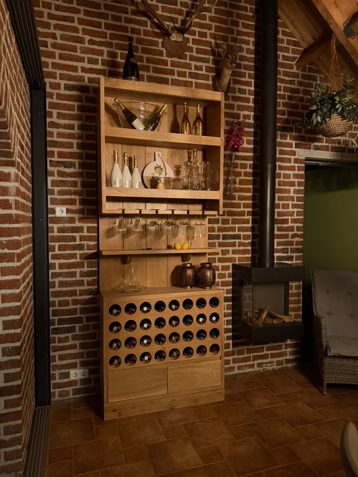 Franse eiken wijnkast, Huis en Inrichting, Ophalen of Verzenden, Nieuw, Hout, 25 flessen of meer