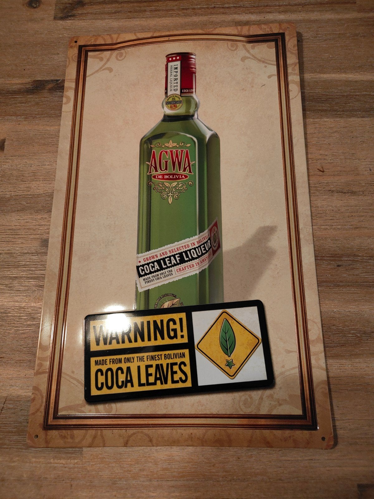 Agwa de Bolivia Coca Leaf Liqueur Reclamebord, Ophalen of Verzenden, Gebruikt, Reclamebord