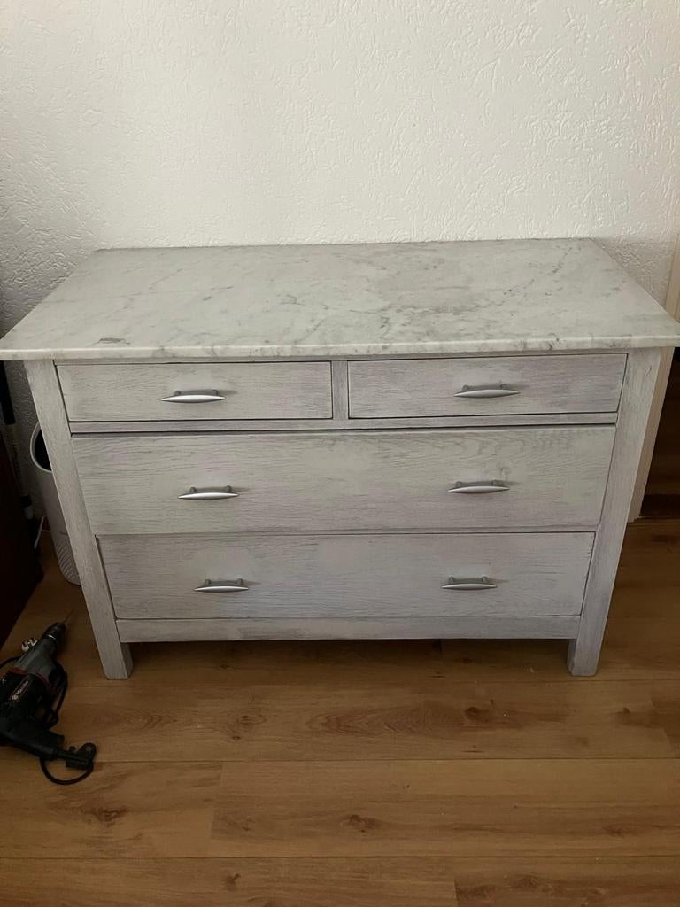 Commode met marmer blad, 100 tot 150 cm, Ophalen of Verzenden, Zo goed als nieuw, 3 of 4 laden