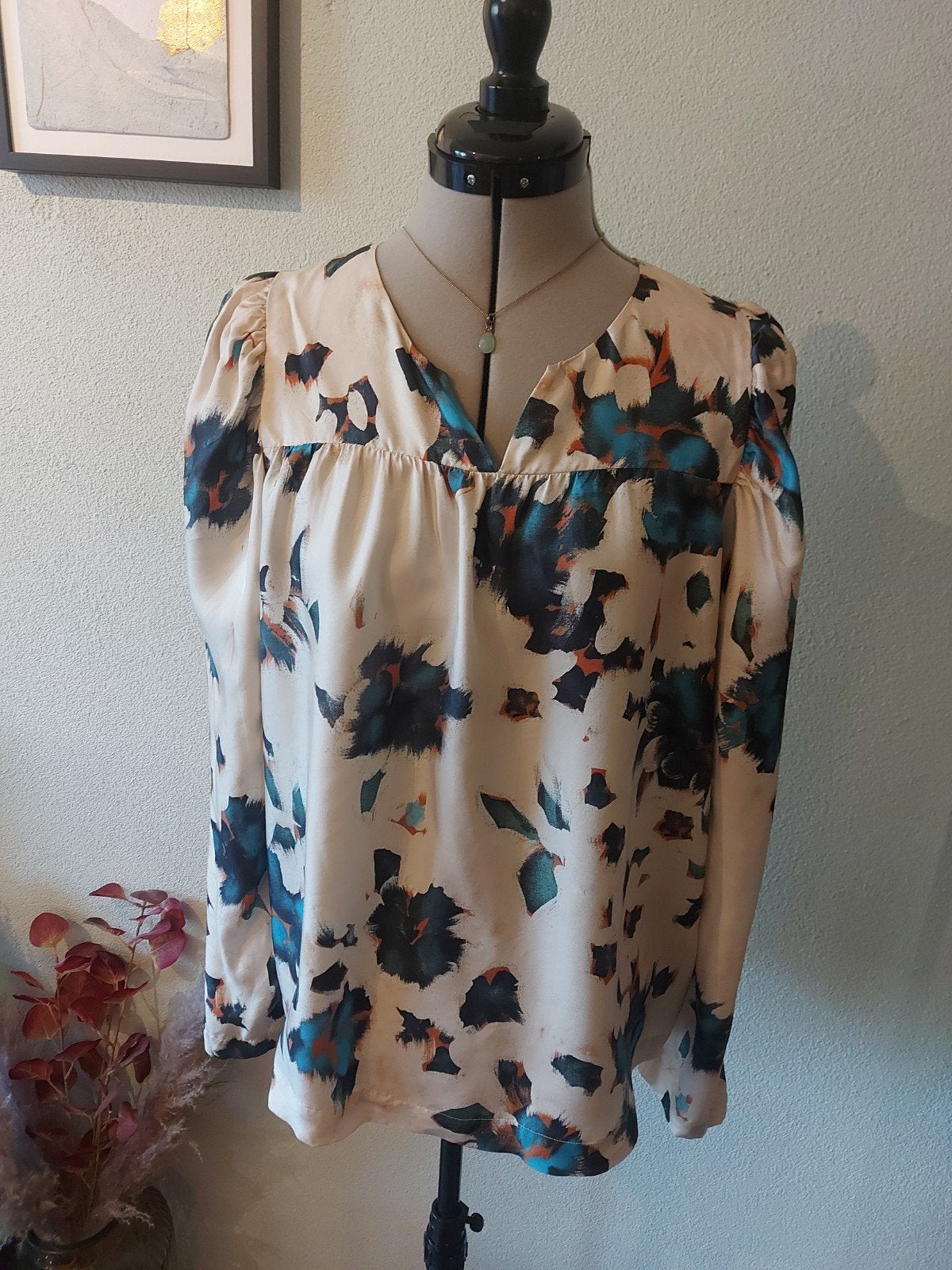 Munthe zijden blouse - crème wit, blauw, bruin - Maat 44, MUNTHE, Maat 42/44 (L), Nieuw, Meerkleurig