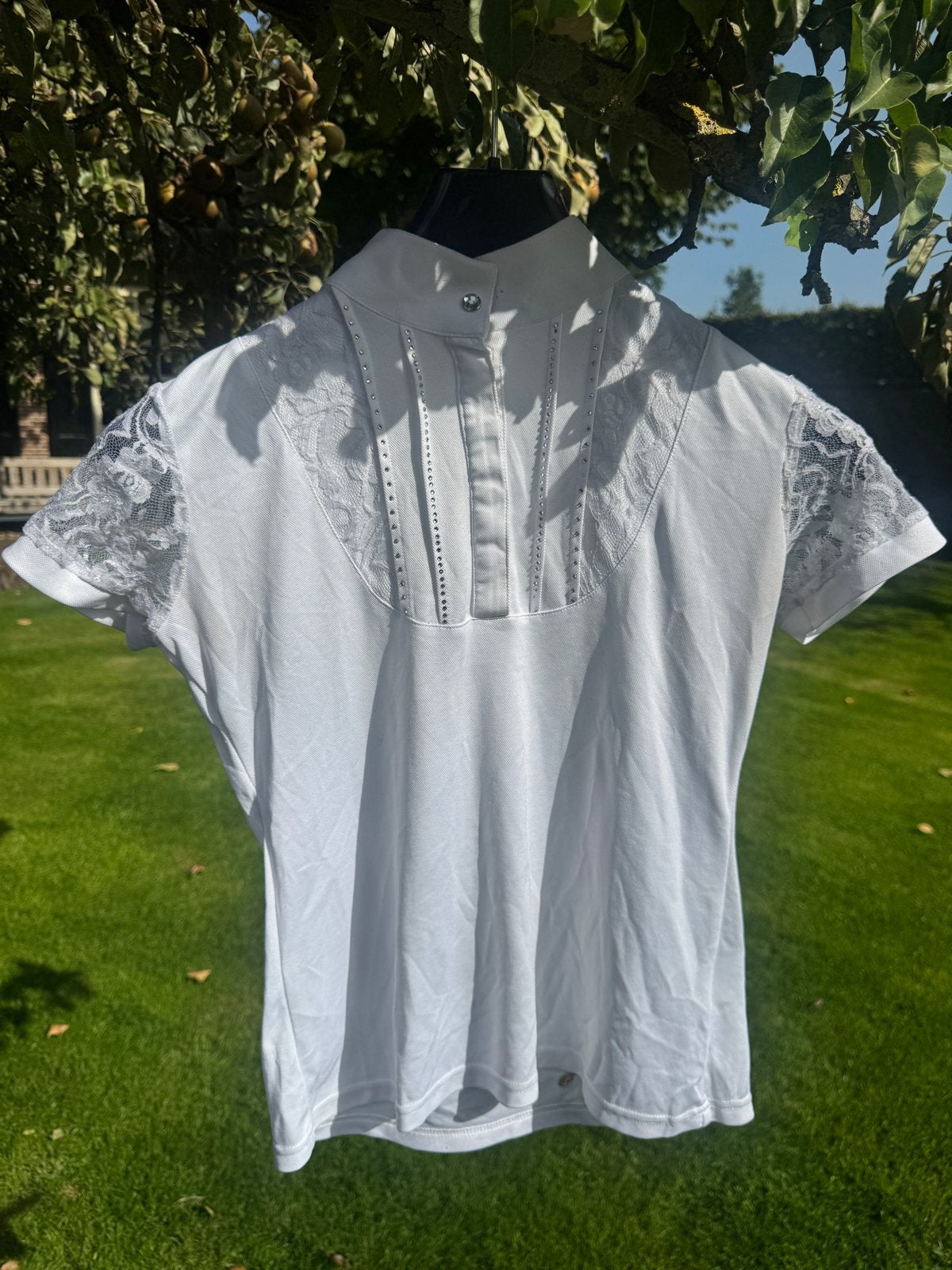Witte rijpolo met kant en strass - Maat M, Maat 38/40 (M), Wit, Ophalen of Verzenden, Zo goed als nieuw