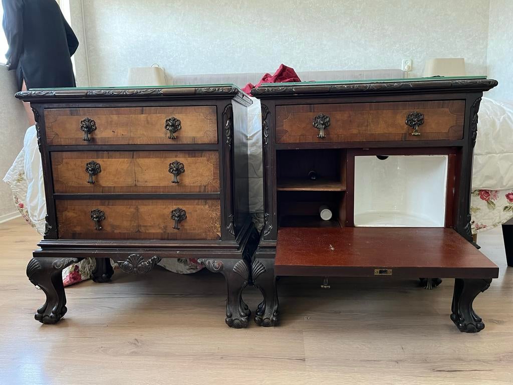Antieke Nachtkastjes met Lade en Opbergruimte - Set van 2, Huis en Inrichting, Slaapkamer | Nachtkastjes, Gebruikt, 55 tot 70 cm