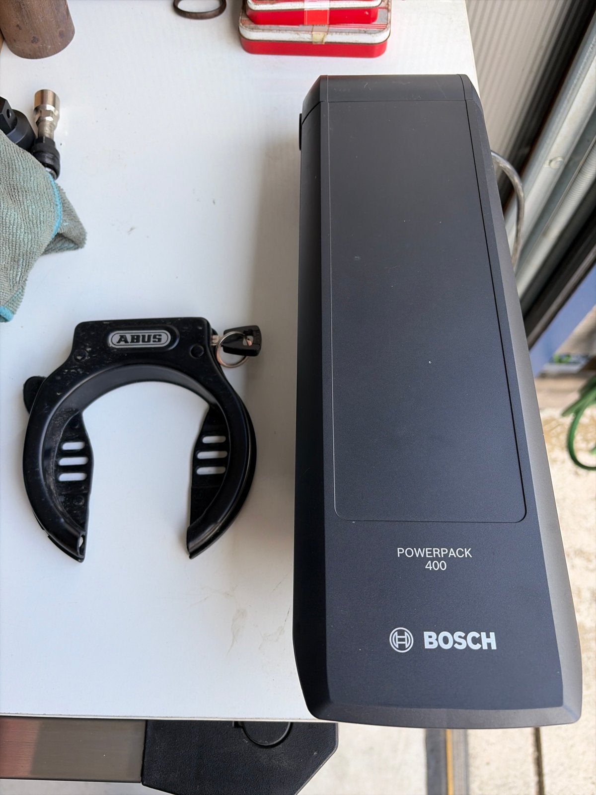 Bosch Powerpack 400 accu met Abus slot en sleutels, Ophalen, Gebruikt