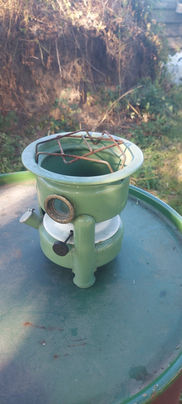 Vintage Petroleum Kookstel - Groen Emaille, Antiek en Kunst, Ophalen of Verzenden