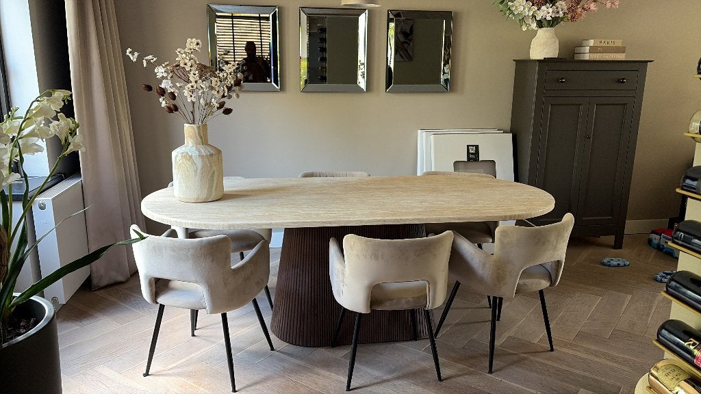 eetkamerstoelen taupe velvet, Ophalen, Overige kleuren, Zo goed als nieuw, Stof