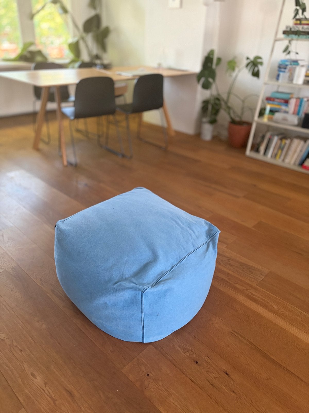 Hay pouf - Lichtblauw, Ophalen, Gebruikt, Vierkant, Stof