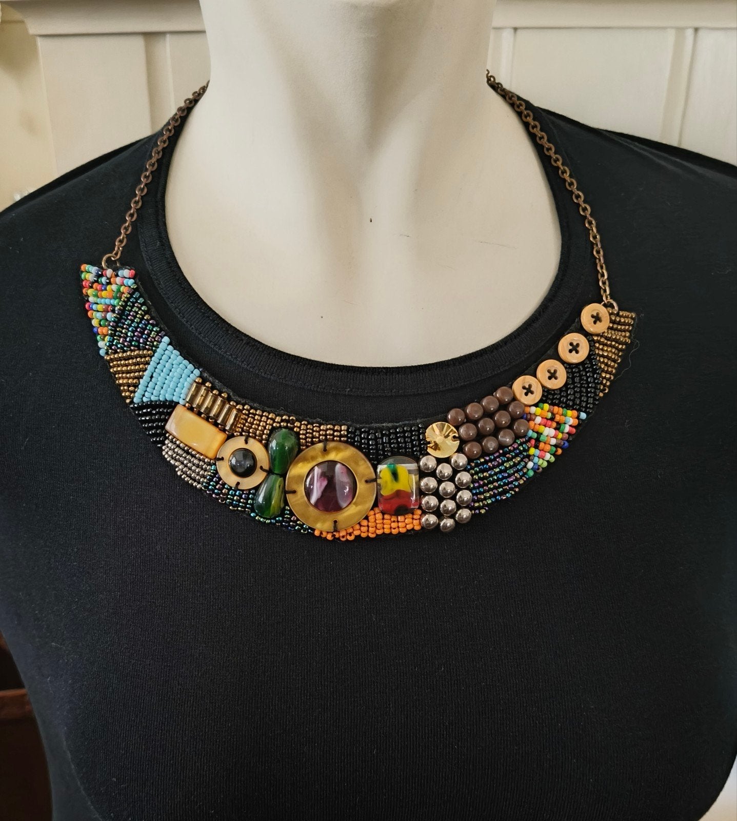 Unieke Handgemaakte Kralen kraagjes ketting, Overige materialen, Overige kleuren, Verstelbaar, Ophalen of Verzenden