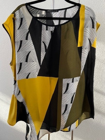 Expresso Gretchen top 42 oker army zwart wit knot, Kleding | Dames, Maat 42/44 (L), Zo goed als nieuw, Zonder mouw, Meerkleurig