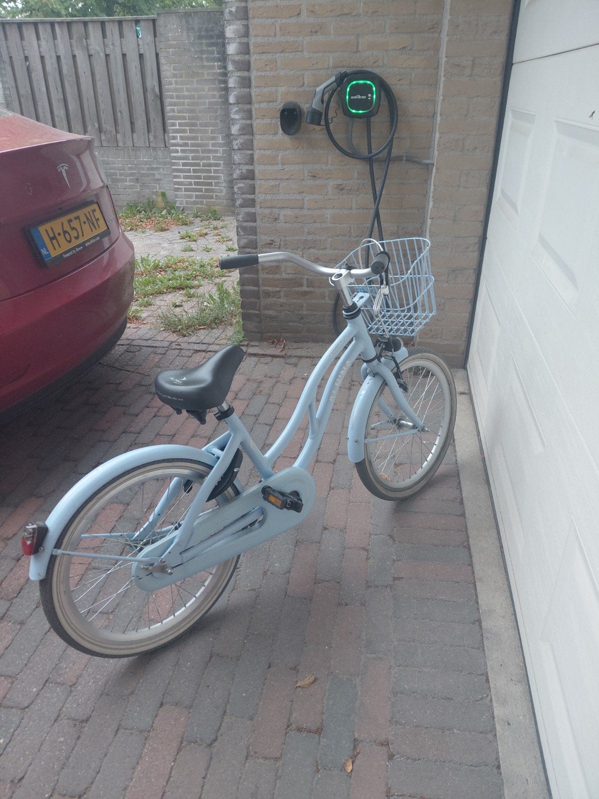 Alpina kinderfiets - Lichtblauw met mandje, Ophalen, 20 inch of meer, Gebruikt, Velgrem