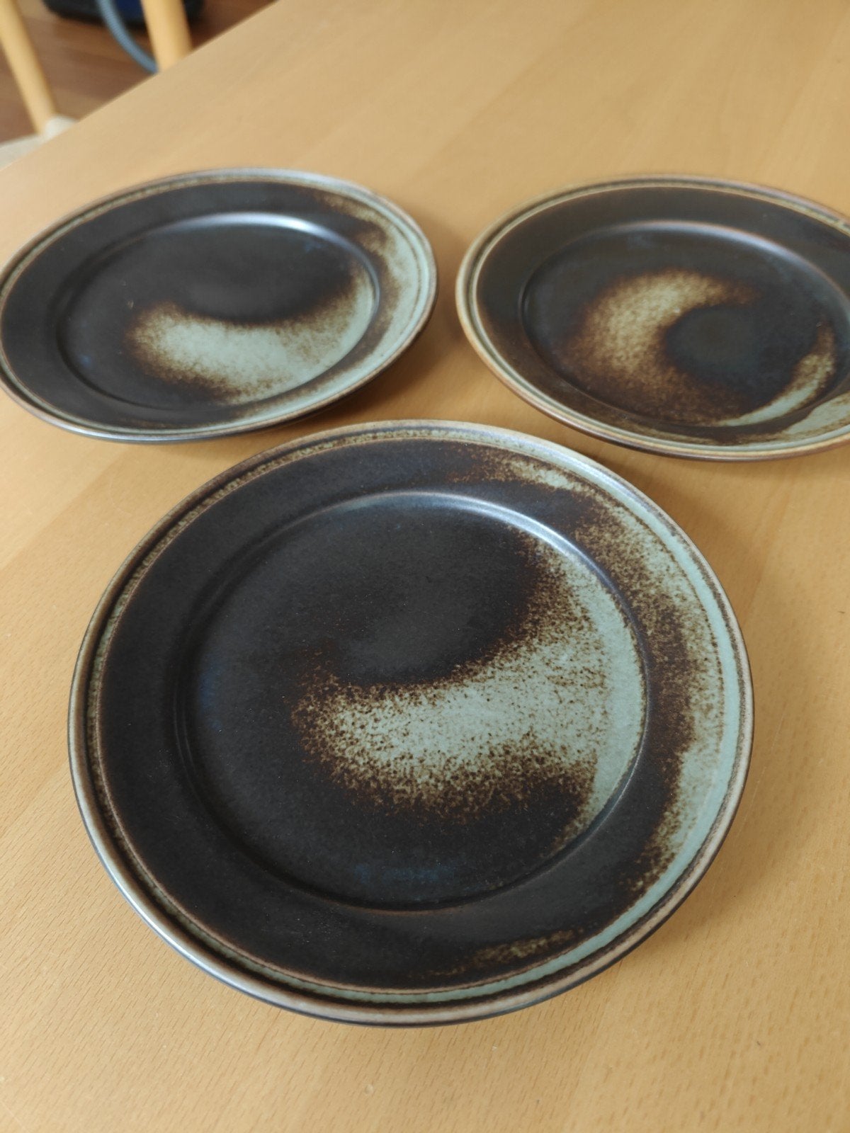 3 Porsgrund Norway gebaksbordjes Lava   - Vintage aardewerk, Ophalen of Verzenden