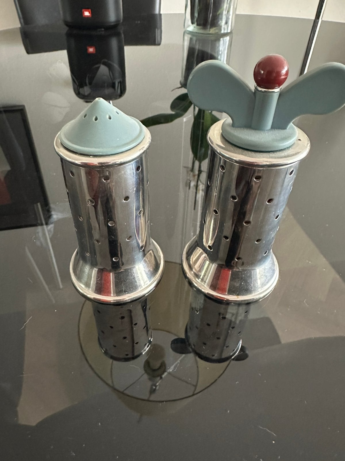 Alessi peper- en zoutstel Michael Graves 9098 + MGSAL, Huis en Inrichting, Ophalen, Zilver, Overige typen, Gebruikt