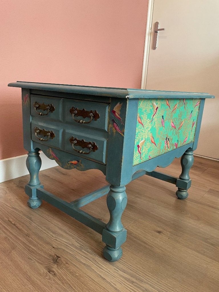 Uniek handbeschilderd vintage kastje, Huis en Inrichting, Kasten | Ladekasten, Ophalen, Gebruikt, 1 of 2 laden, Minder dan 100 cm