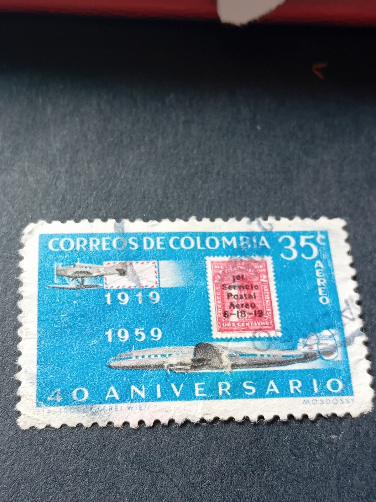 Colombia 1959 Luchtpost 40e Verjaardag Vliegtuig Postzegel, Ophalen of Verzenden, Luxemburg
