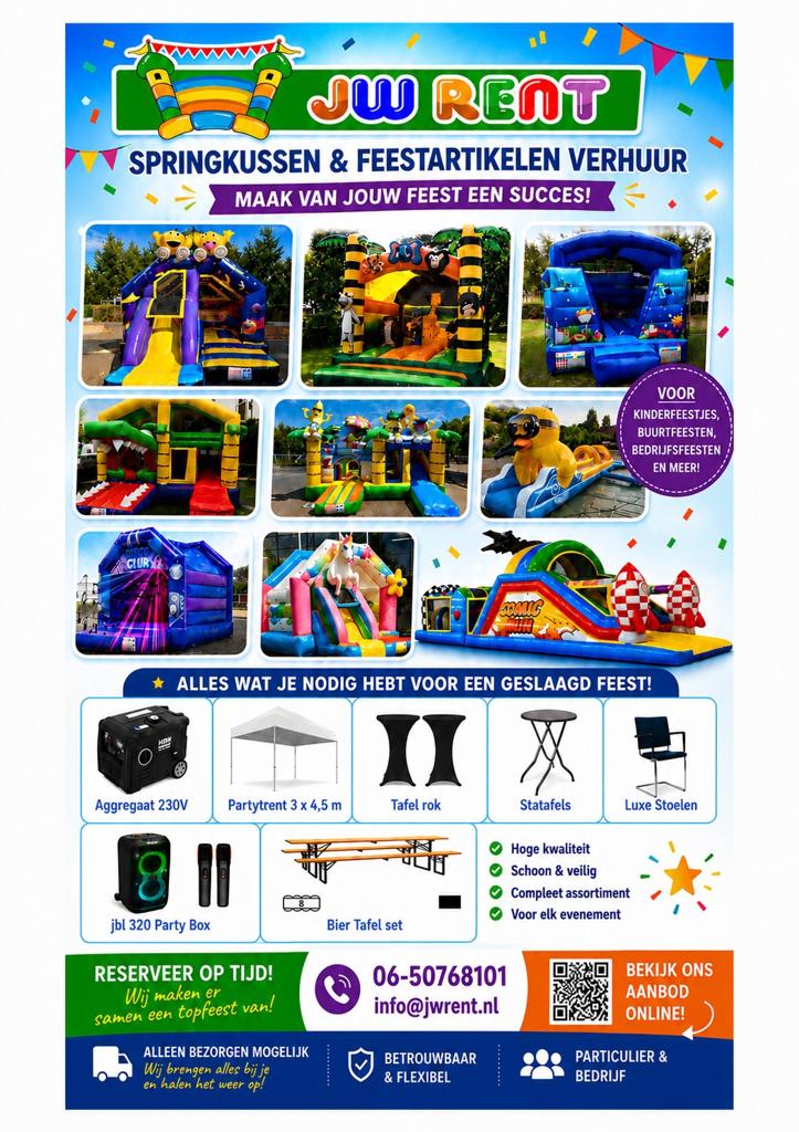 Te Huur Springkussen & Feestartikelen Verhuur - JW Rent, Ophalen, Gebruikt, Verjaardag