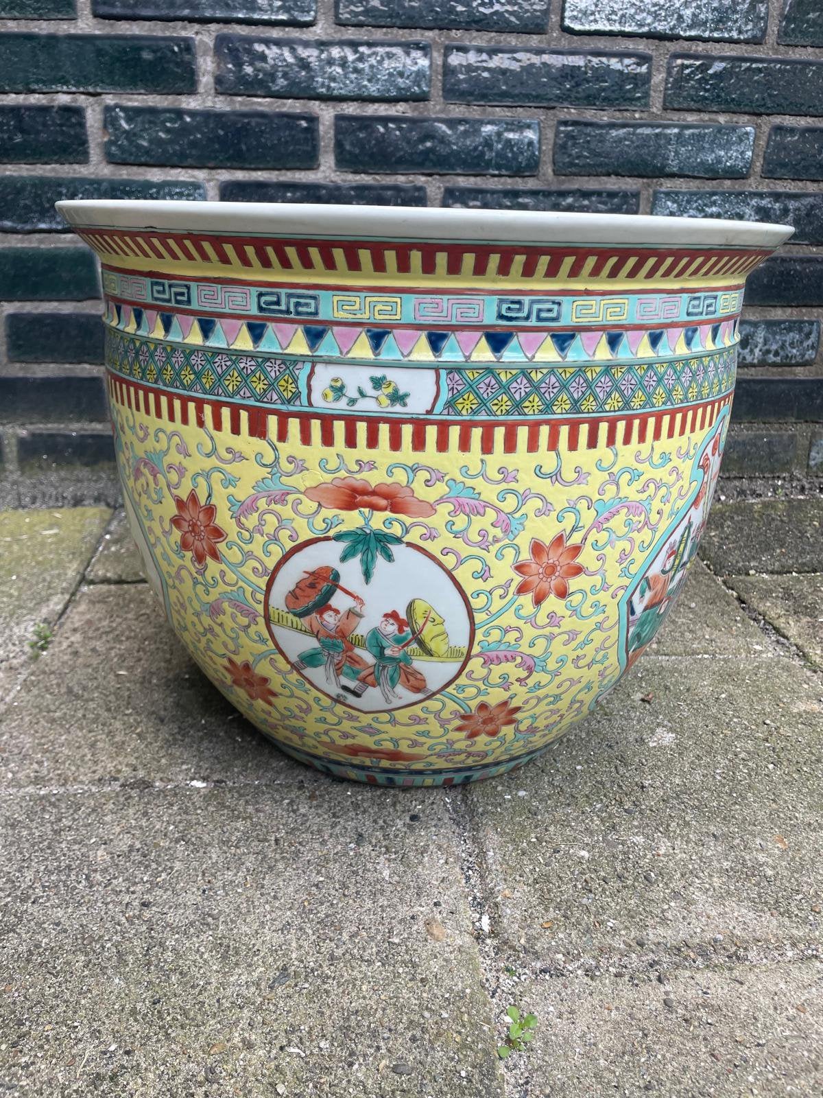 Grote Chinese porseleinen plantenpot / jardinière, Ophalen of Verzenden, Zo goed als nieuw, Rond, Aardewerk