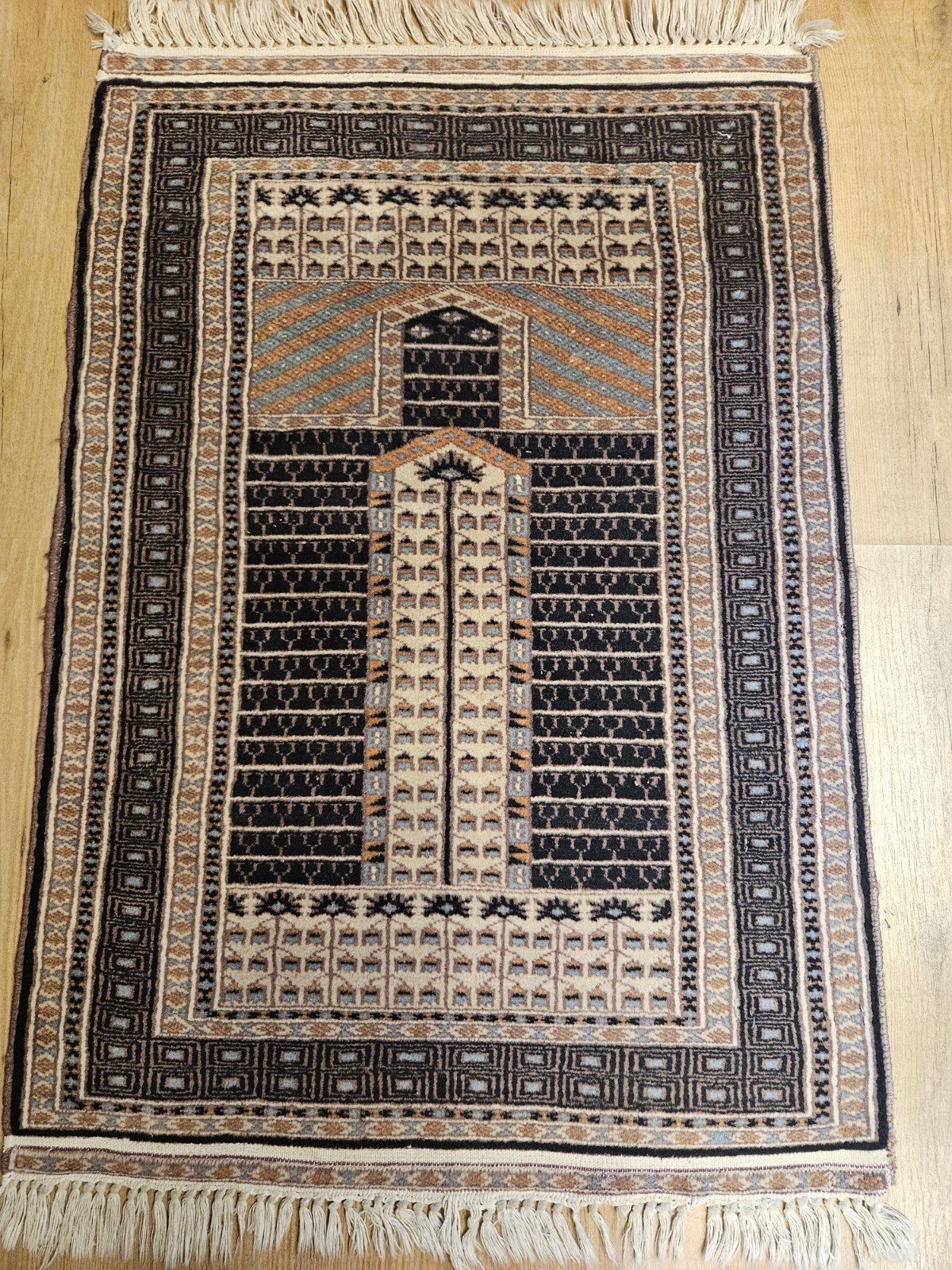 Vintage handgeknoopt oosters tapijt karachi 91x63, Info@SlatsAntiek.nl, Tweedehands, 50 tot 100 cm, Perzisch