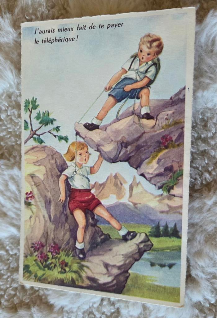 Jongen en meisje bergbeklimmen, Verzenden, 1940 tot 1960, Gelopen, Kinderen