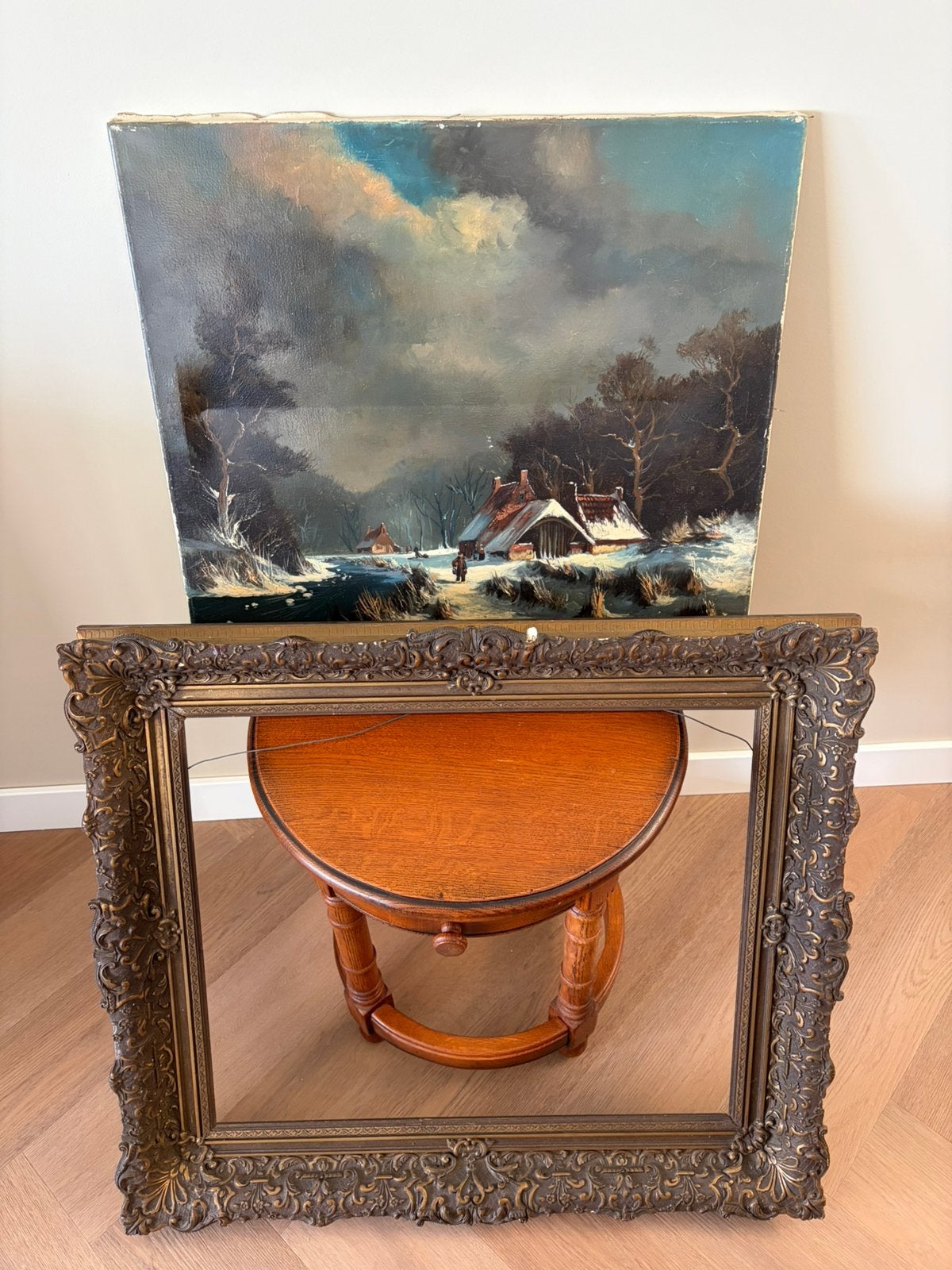 Schilderij H. de Jongere (Drulman) - Winterlandschap +lijst, Doek, Ophalen of Verzenden, Olieverf, Klassiek