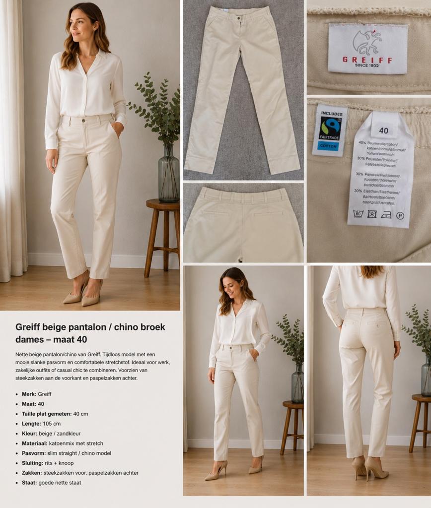 Greiff beige pantalon / chino broek dames – maat 40, Maat 38/40 (M), Beige, Greiff, Ophalen of Verzenden