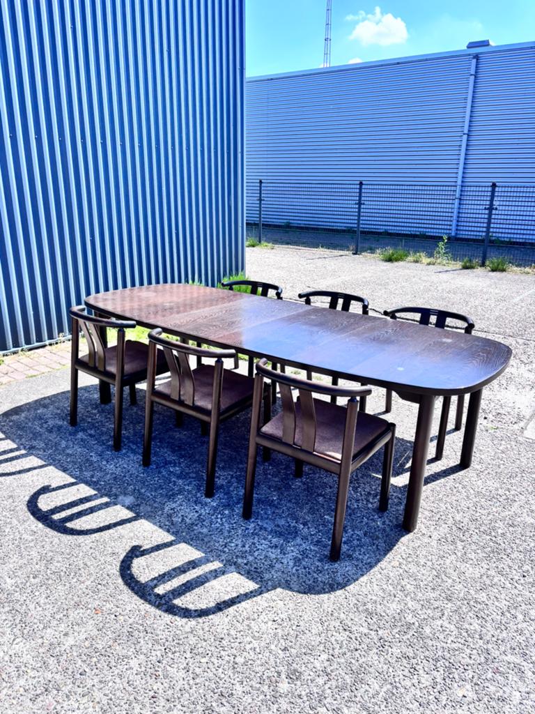 Vintage eettafel met stoelen uitschuifbaar, Huis en Inrichting, Tafels | Eettafels, Gebruikt, 50 tot 100 cm, 200 cm of meer, Rechthoekig