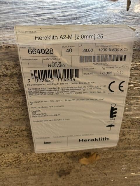 28 stuks Knauf Heraklith A2 houtwol paneel/afbouwpaneel, Doe-het-zelf en Verbouw, Isolatie en Afdichting, Nieuw, Muurisolatie