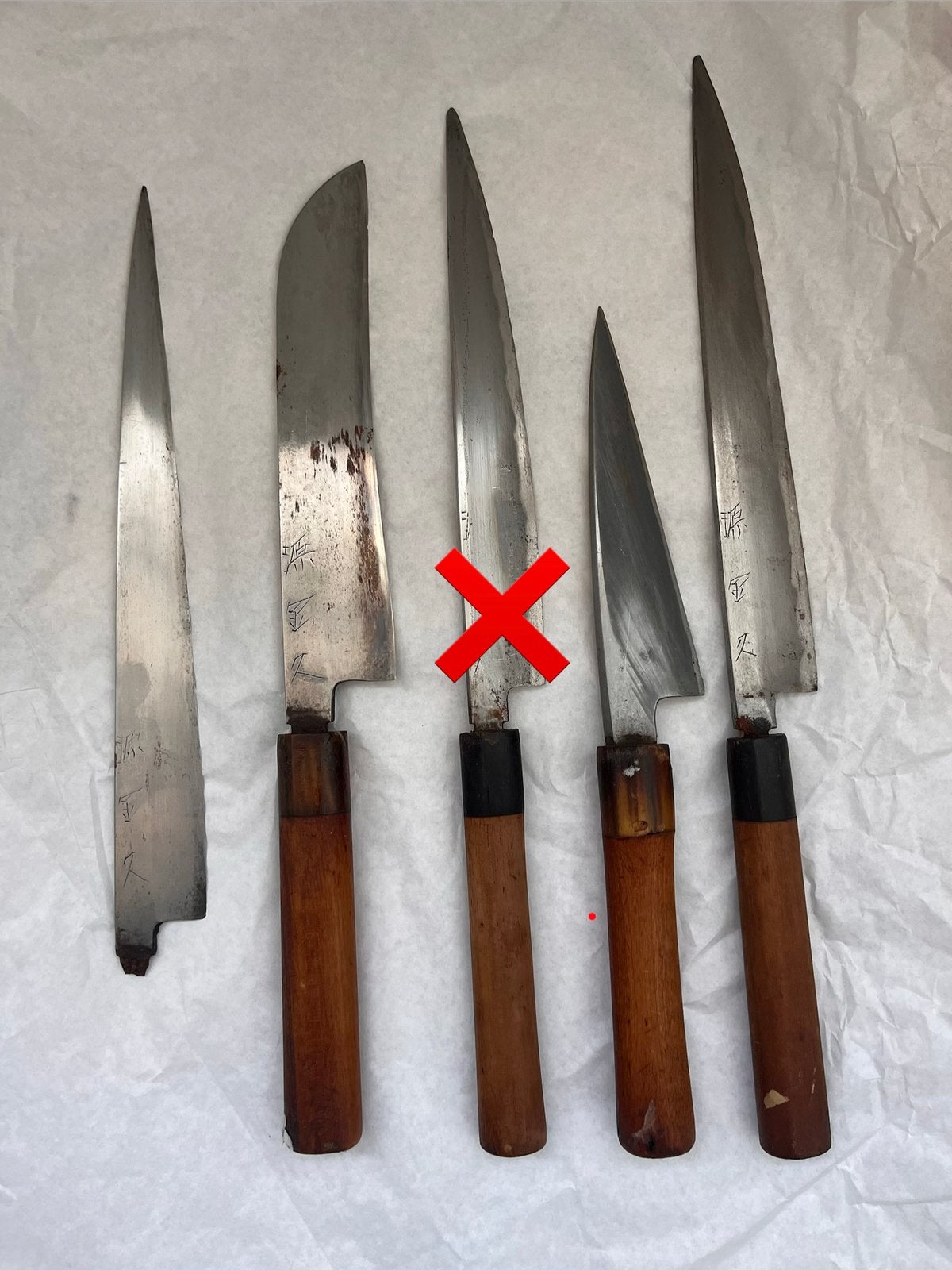 Vintage minamoto japans mes, diversen. per stuk. (Opknapper), Ophalen of Verzenden, Zo goed als nieuw, Rvs of Chroom