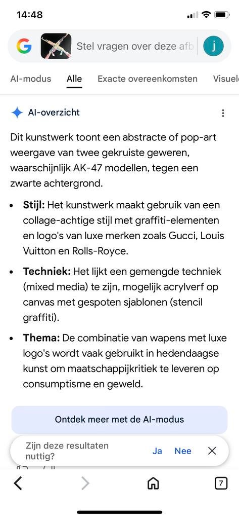 Pop-art schilderij met gekruiste AK-47's en merkelementen, Antiek en Kunst, Ophalen of Verzenden