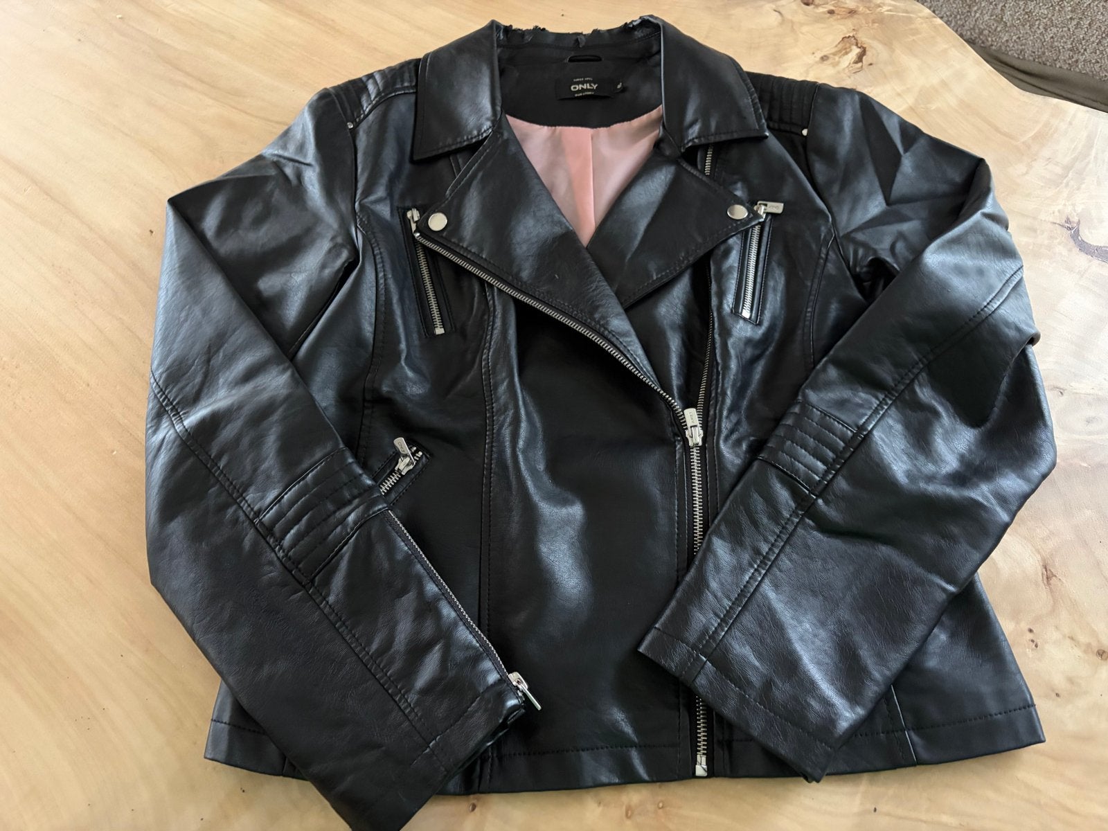 ONLY Zwart Imitatie Leren Bikerjack Maat 42, Ophalen of Verzenden, Gedragen, Maat 42/44 (L), Zwart