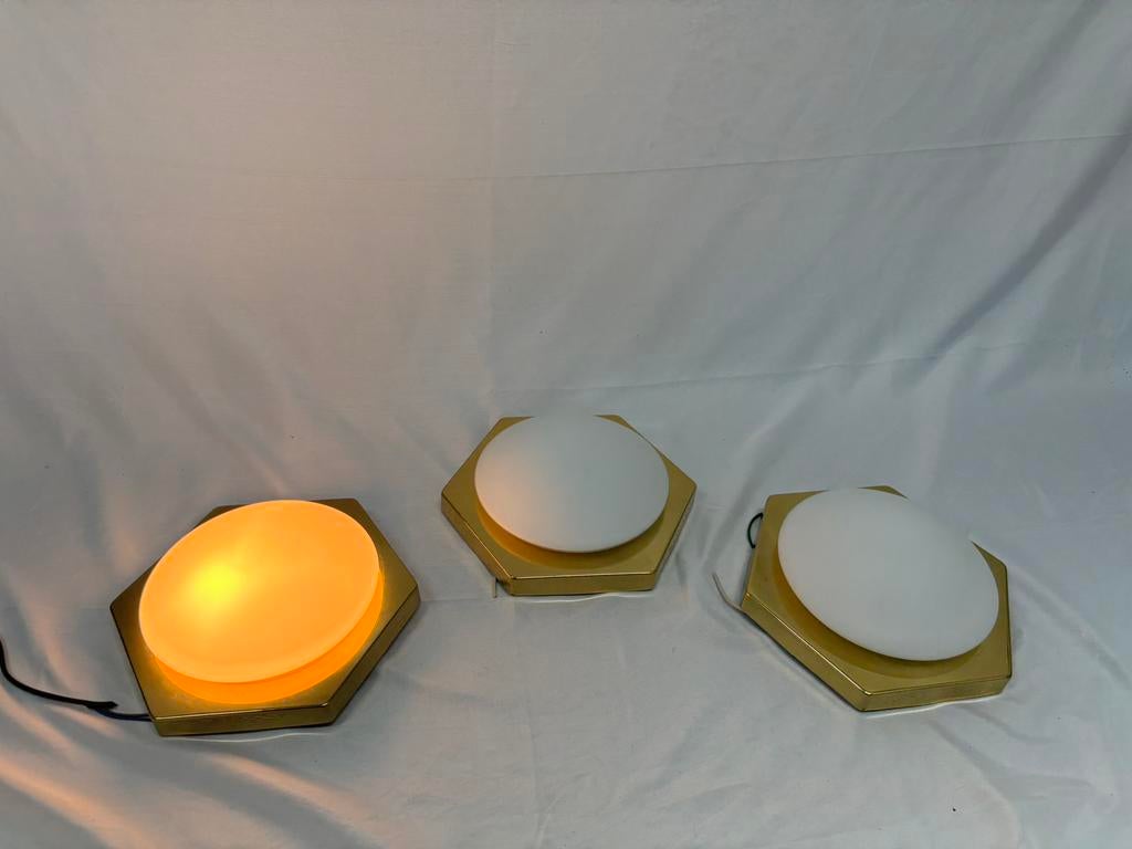 Vintage set zeshoekige plafond- of wandlampen MCM jaren “60, Huis en Inrichting, Overige materialen, Gebruikt, Wit, Ophalen of Verzenden