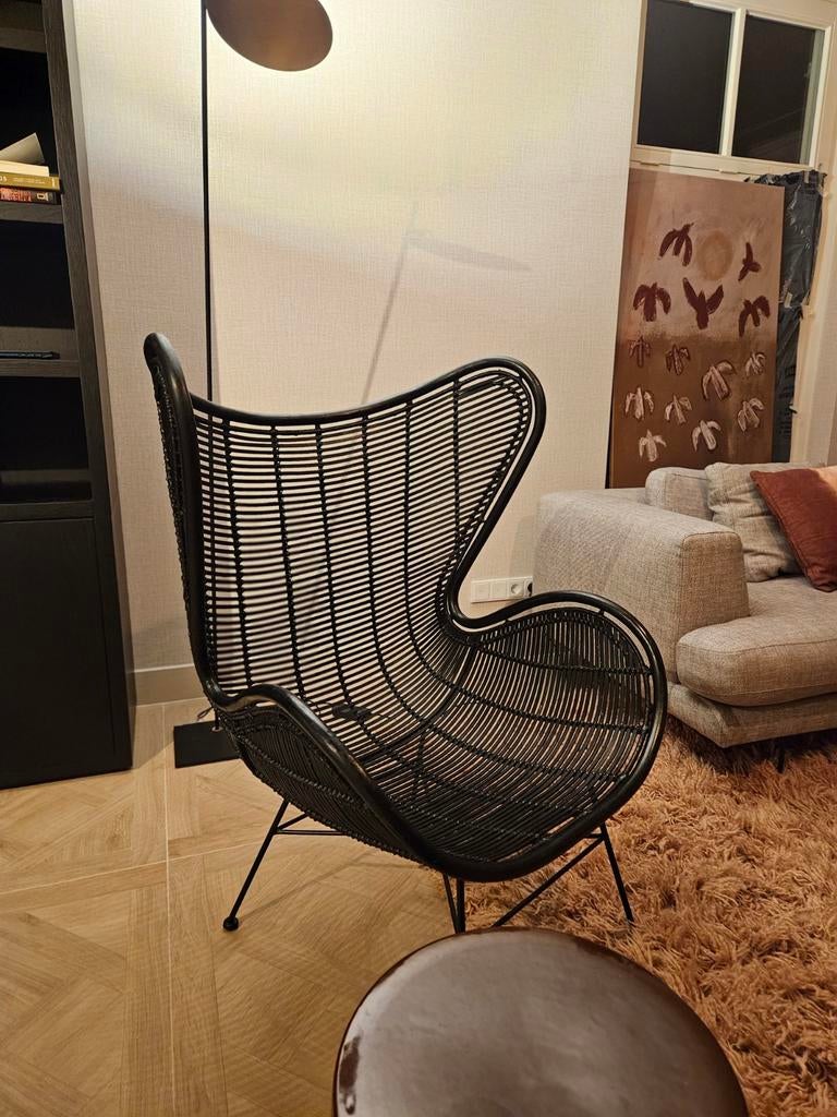 HKliving Rotan Egg Chair Zwart - Zeer Goede Staat, Huis en Inrichting, Ophalen, 75 tot 100 cm, Zo goed als nieuw, Metaal