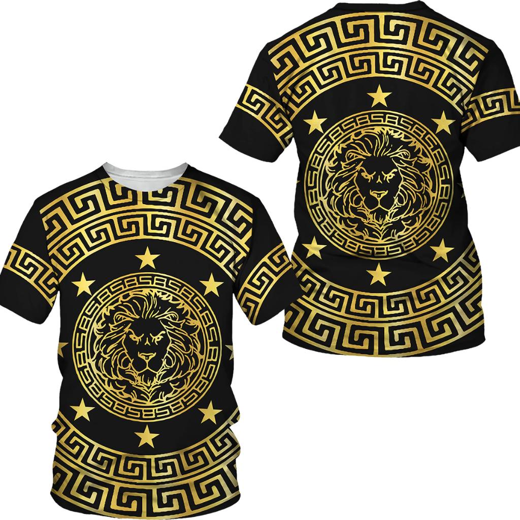 Heren barok t-shirt 1 luxe gouden shirt goud zwart leeuw, Verzenden, Nieuw, Overige maten, Overige kleuren