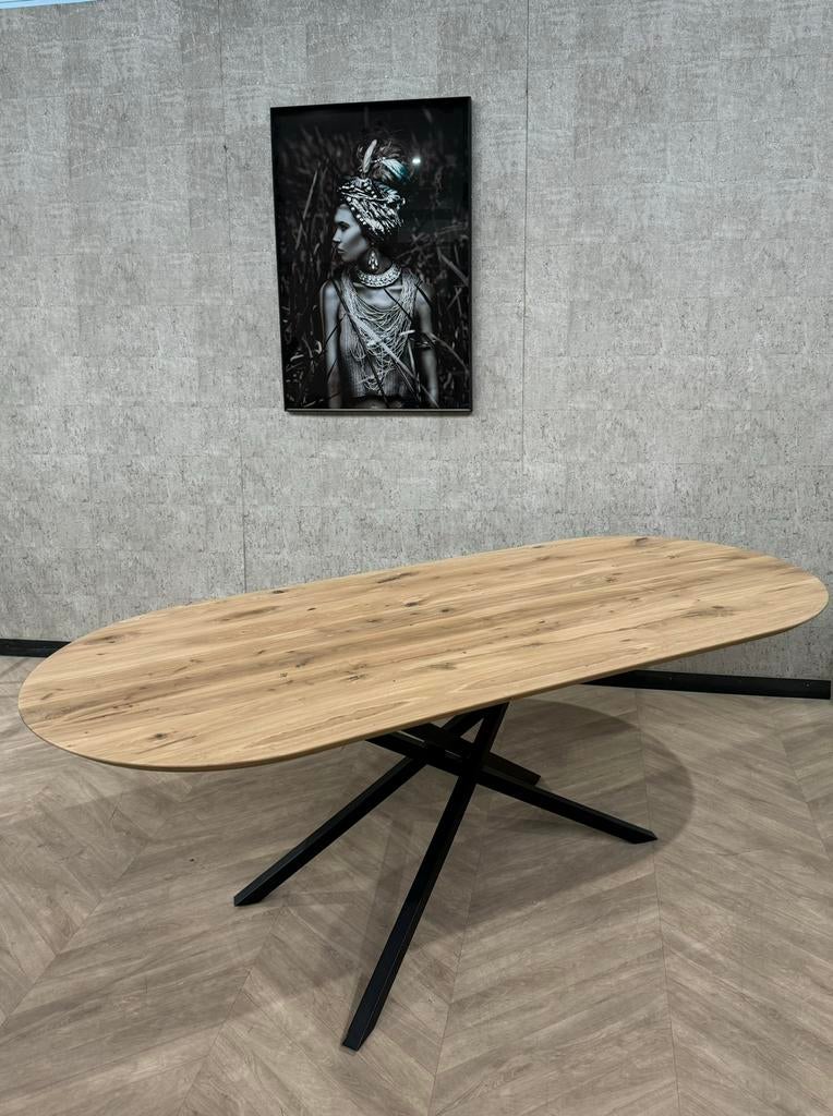 Eiken eettafel rond ovaal 230x100 *nieuw, Huis en Inrichting, Tafels | Eettafels, 100 tot 150 cm, Eikenhout, Ophalen of Verzenden