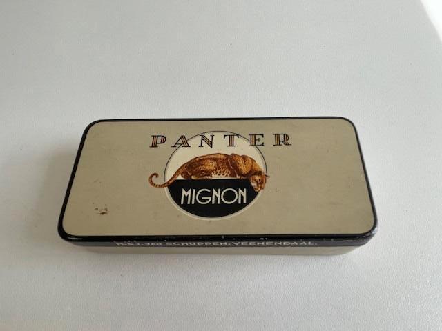 Vintage sigarendoosje / oud blikje sigaren panter mignon., Verzamelen, Ophalen, Gebruikt, Tabaksdoos of Verpakking