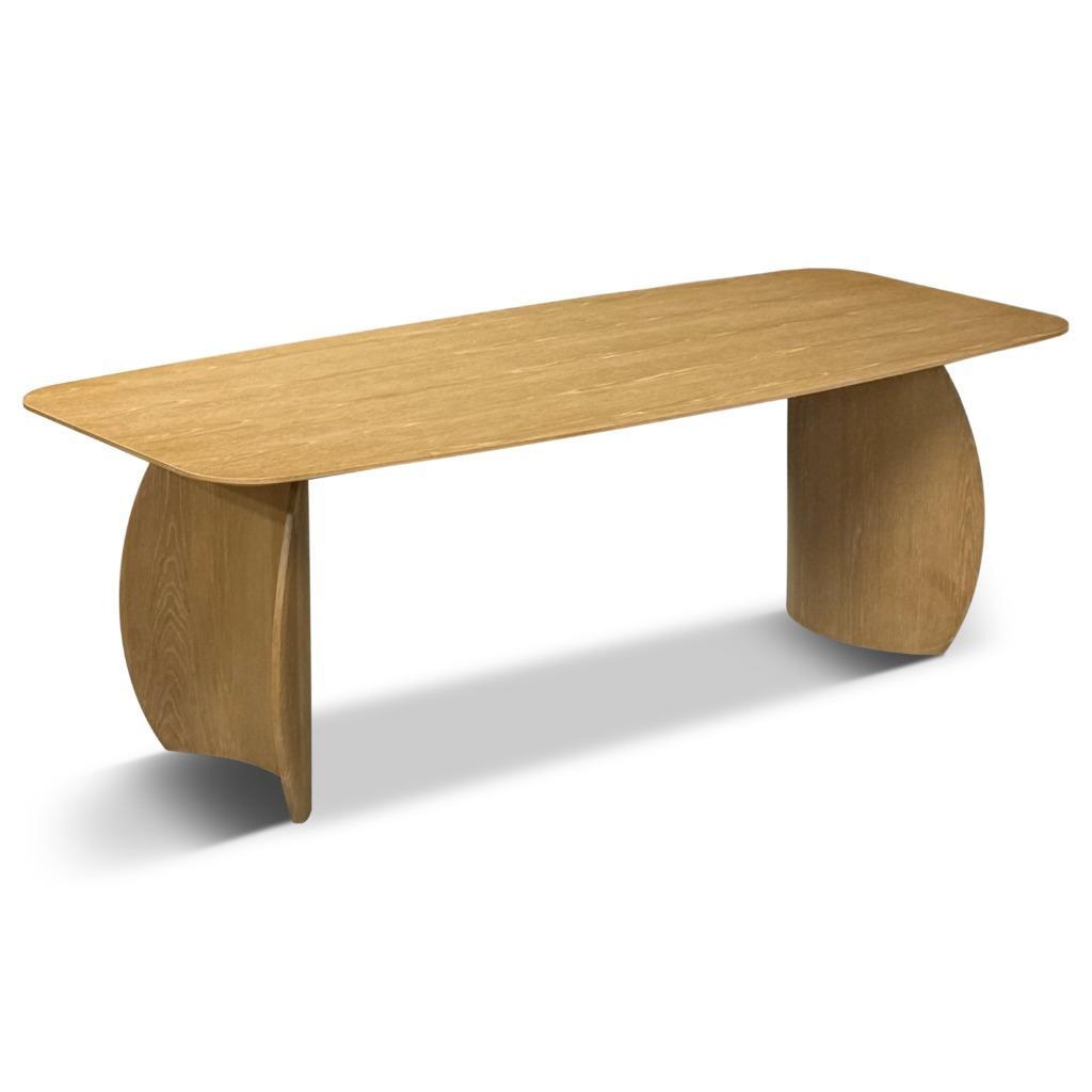 tafel japandi eiken blank 220x100cm met houte ronde poot, Huis en Inrichting, Tafels | Eettafels, Ophalen, Eikenhout, Nieuw, Vijf personen of meer