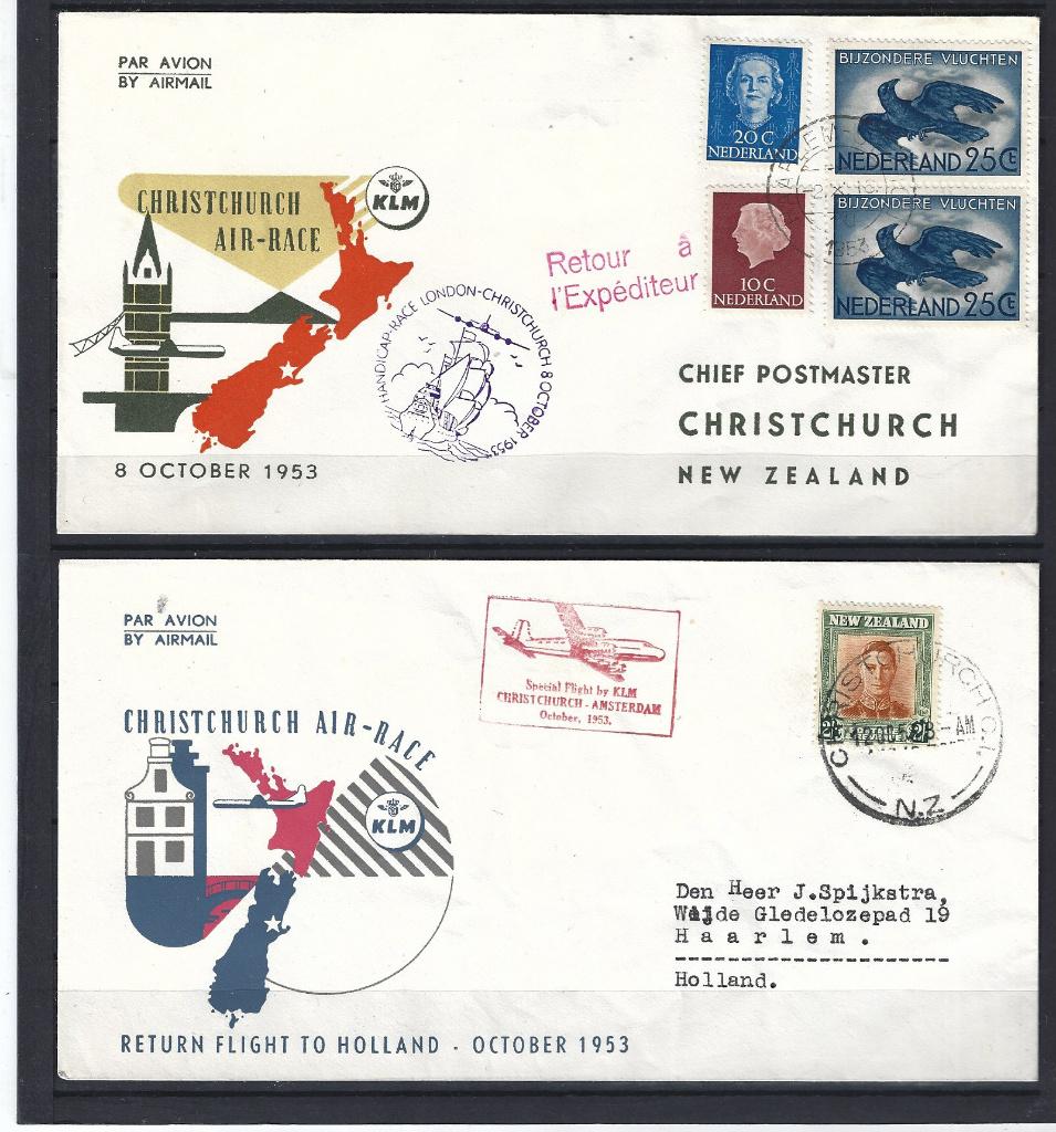 Brieven t.g.v Christchurch Air Race 1953 NieuwZeeland en vv, Postzegels en Munten, Brieven en Enveloppen | Buitenland, Ophalen of Verzenden
