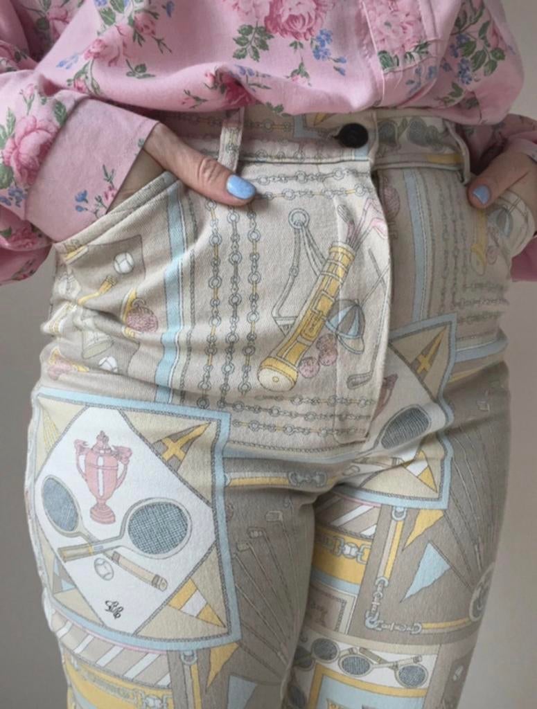 Vintage broek met print, S/M. Chain 90s Versace stijl sport, Overige kleuren, Verzenden, Vintage, W28 - W29 (confectie 36)