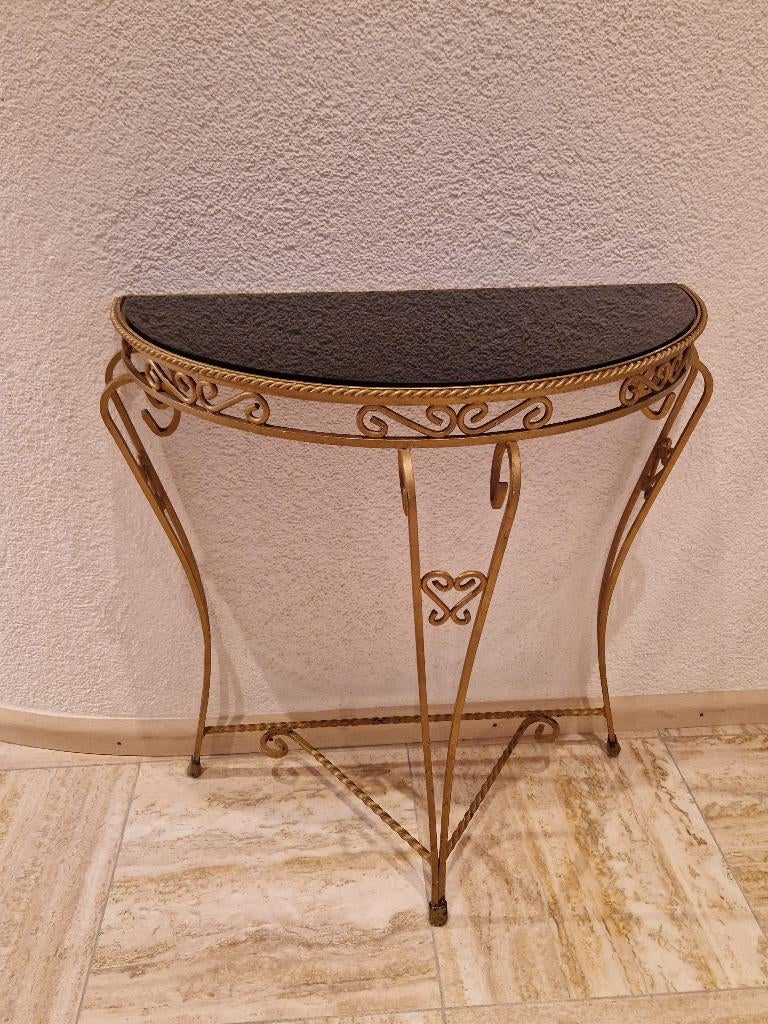 halfronde sidetable goudkl smeedijzeren frame zwart blad, Huis en Inrichting, Tafels | Sidetables, Gebruikt, 25 tot 50 cm, 100 tot 150 cm