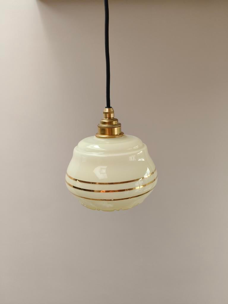 Art Deco Geel Gouden Glazen Lampenkap E14, Gebruikt, Ophalen of Verzenden, Glas, Minder dan 100 cm