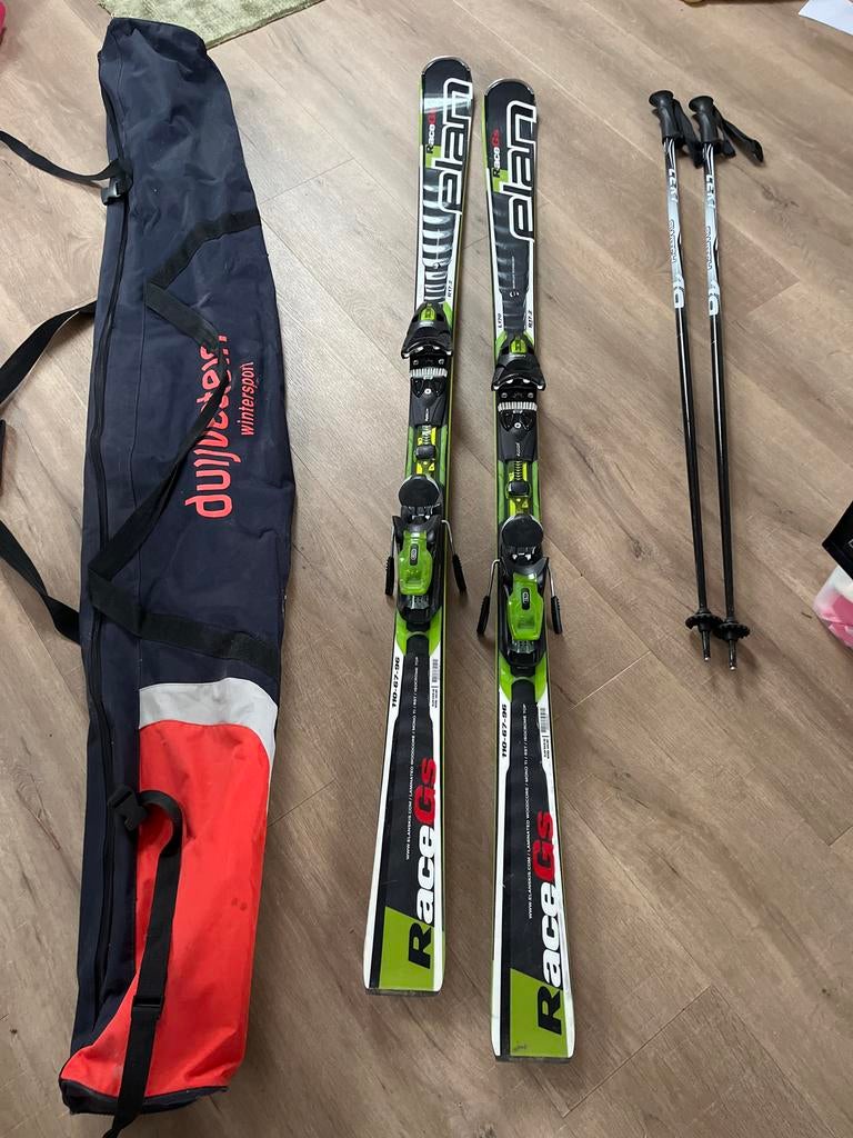Elan Race GS Ski's unisex 176 compleet met tas en stokken, 160 tot 180 cm, Gebruikt, Carve, Skiën