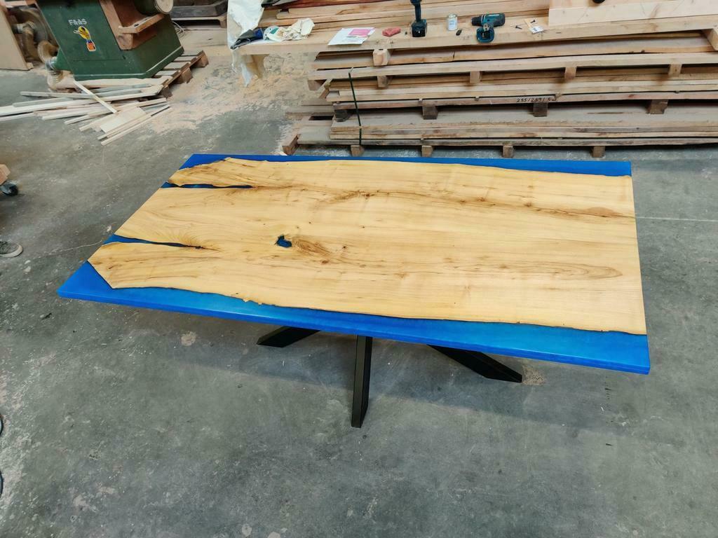 Epoxy rivier tafel , blauw acacia 180 x 90, Nieuw, Vijf personen of meer, 150 tot 200 cm, Modern