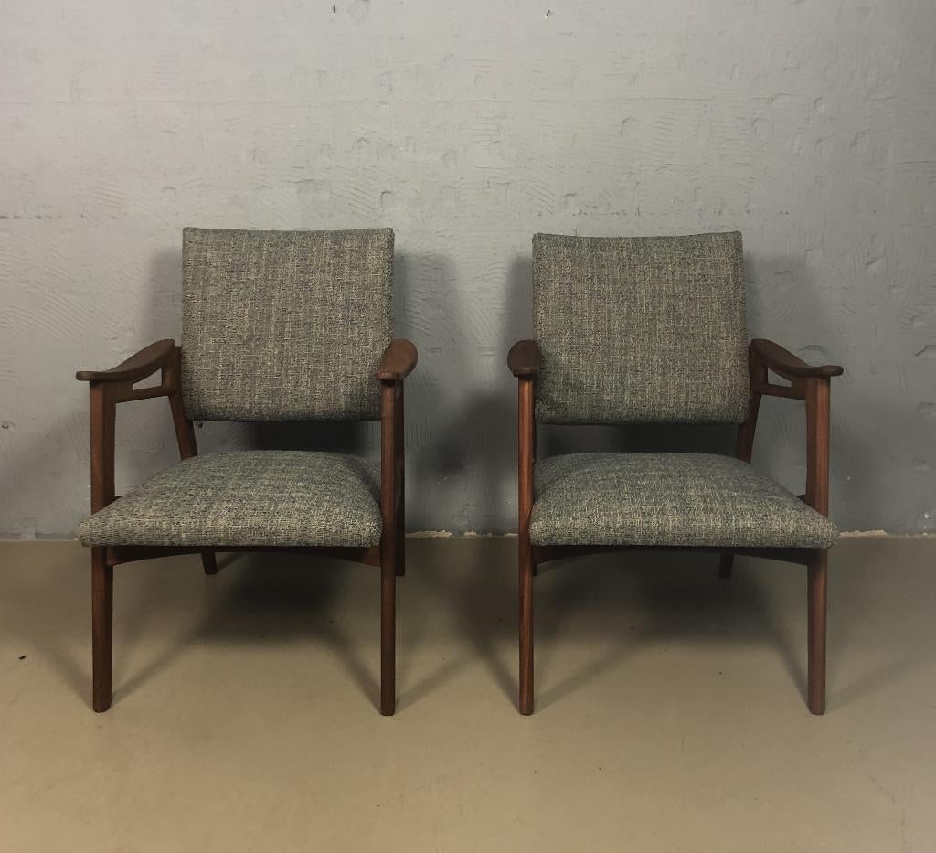 2 Teakhouten fauteuils, Ophalen, Minder dan 75 cm, Vintage, Zo goed als nieuw