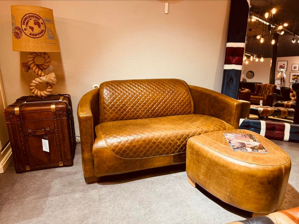NIEUW Stoere Aviator bank Vintage Cigar Cognac chesterfield, Ophalen of Verzenden, Nieuw, 75 tot 100 cm, Leer