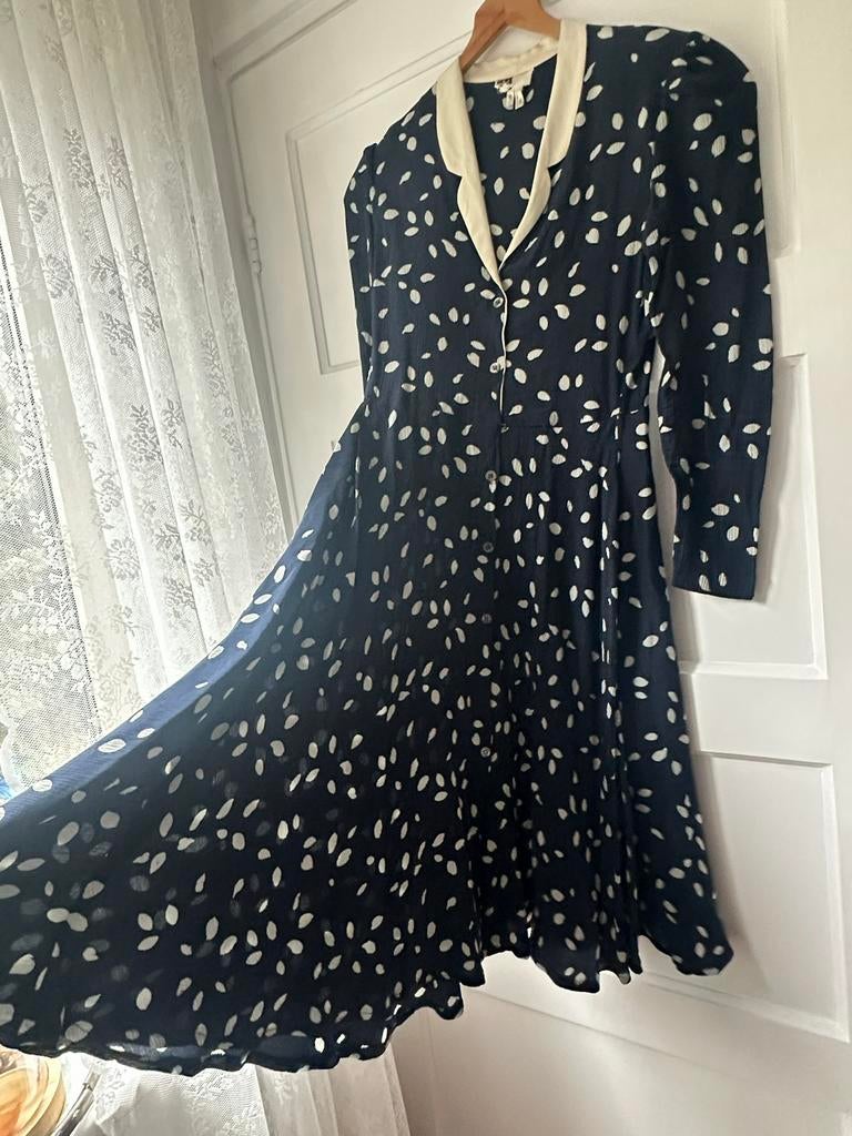 Vintage retro jaren 50 100% zijden chique nette jurk la Jupe, Maat 38/40 (M), Blauw, Ophalen of Verzenden, Zo goed als nieuw