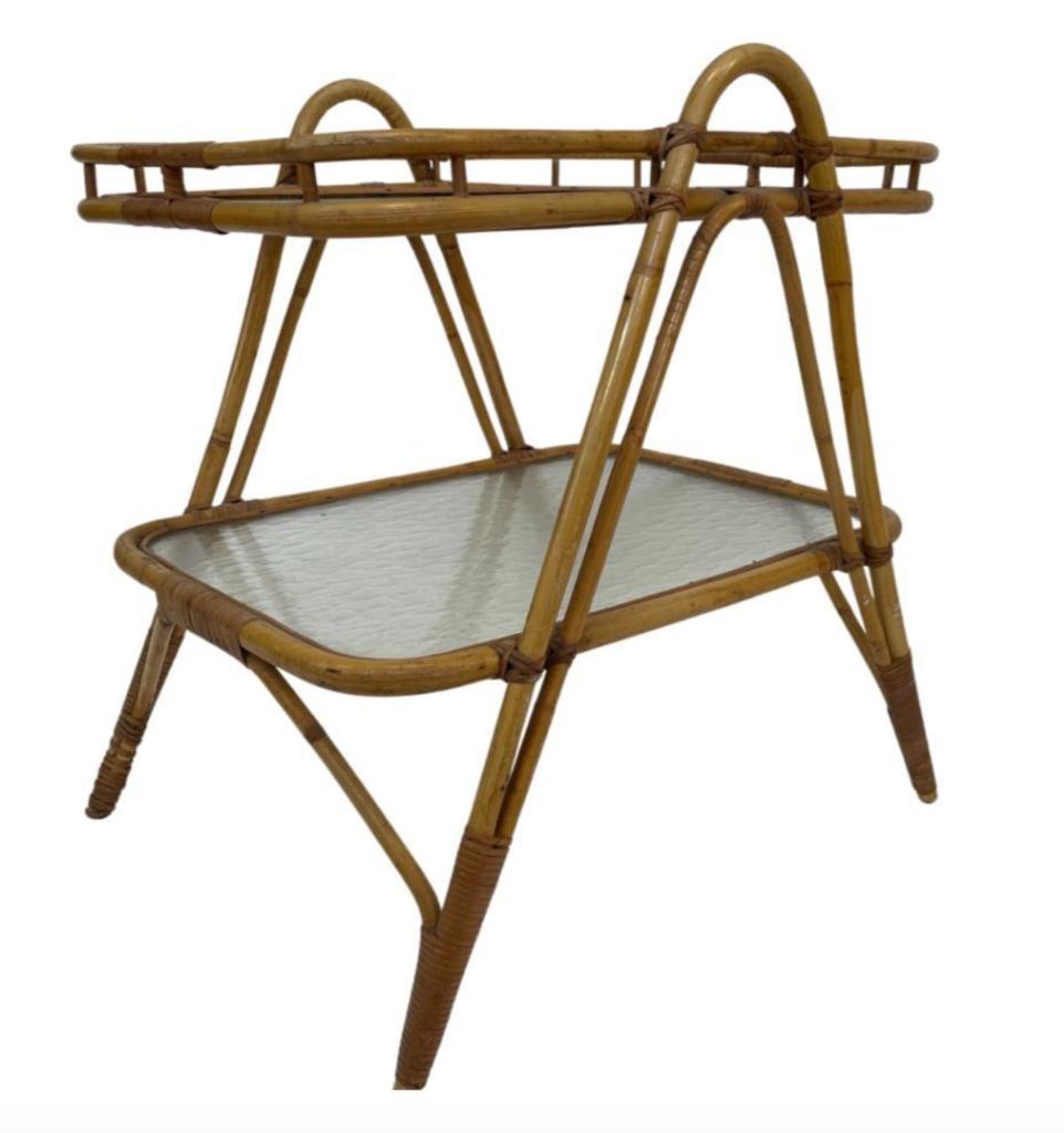 Vintage Rotan Tafel Bijzettafel Rohe Noordwolde Jaren 60, Minder dan 55 cm, Gebruikt, Vintage, Hout