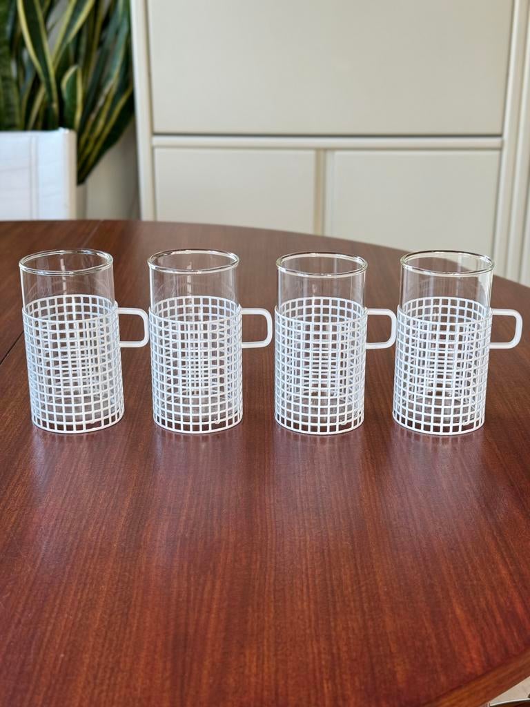 4 Bauhaus glazen Josef Hoffmann, Bieffeplast – vintage, Ophalen of Verzenden, Zo goed als nieuw, Overige typen