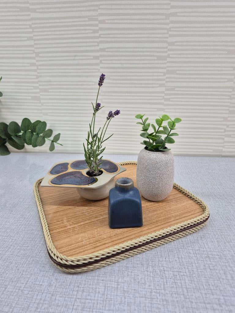 Set van 3 vintage vaasjes/ikebana. Blauw/offwhite keramiek., Ophalen of Verzenden, ., ., .