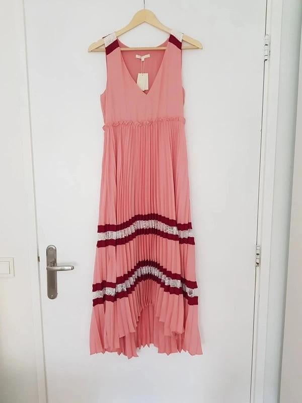 Pink pleated flowy maxi dress by Maje, size 36, Ophalen of Verzenden, Roze, Maat 36 (S), Onder de knie