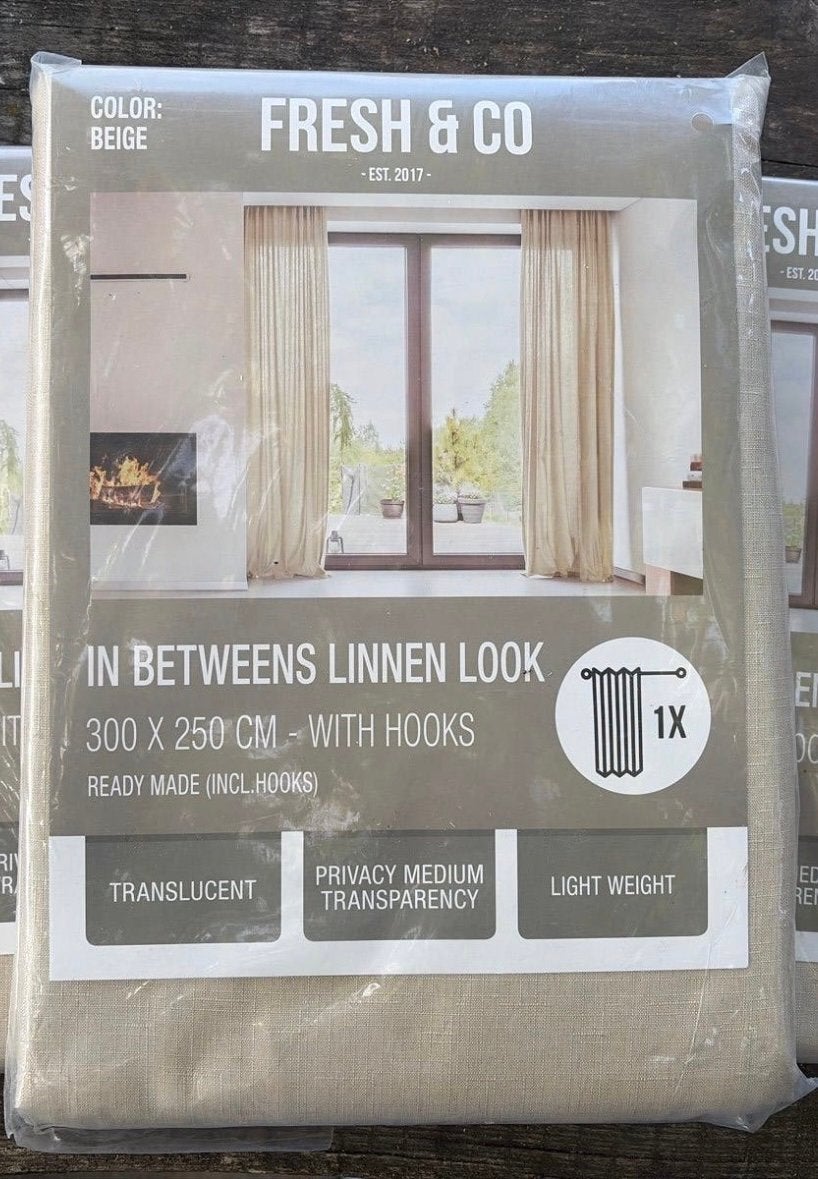 GEZOCHT: Fresh & Co inbetween gordijn linnenlook beige, Ophalen of Verzenden, Zo goed als nieuw, Beige, Gordijn
