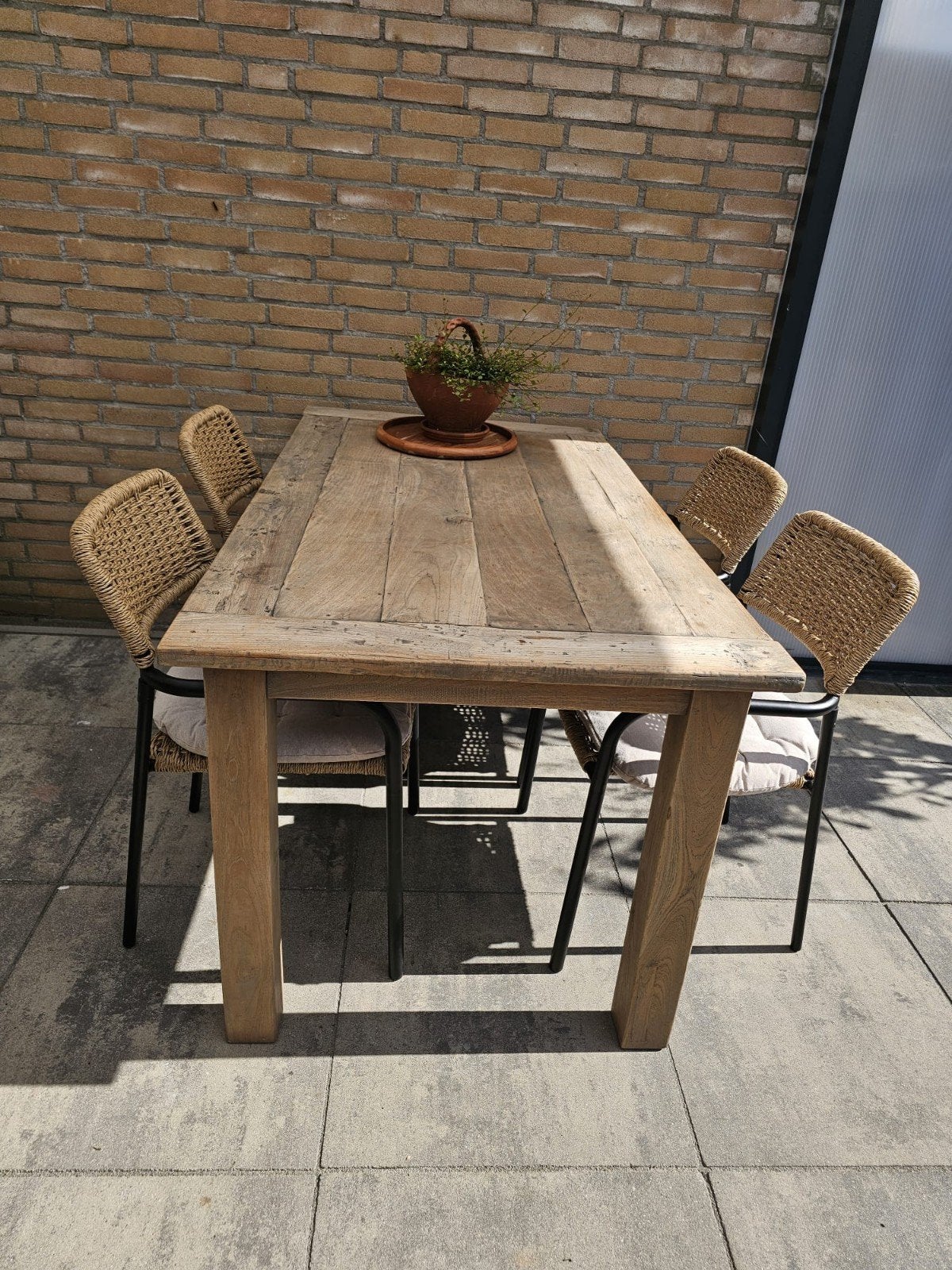 Aura peeperkorn eettafel 160x90cm landelijk sober Teak, Ophalen, Teakhout, 50 tot 100 cm, Zo goed als nieuw